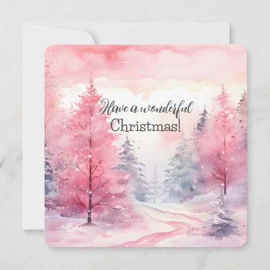 Elegante Rosa Weihnachtsbaumszene im Winter Karte (Vorderseite)