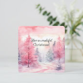 Elegante Rosa Weihnachtsbaumszene im Winter Karte (Stehend Vorderseite)