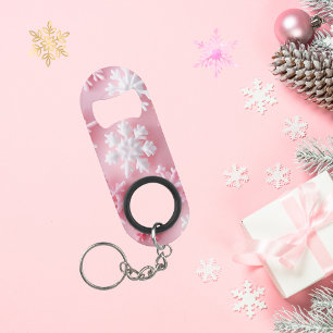 Elegante Rosa Weihnachtsschneeflocke Mini Flaschenöffner