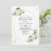 Elegante Rosa & Weiß Blume Goldfallen Einladung (Stehend Vorderseite)