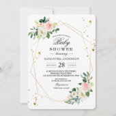 Elegante Rosa & Weiß Blume Goldfallen Einladung (Vorderseite)