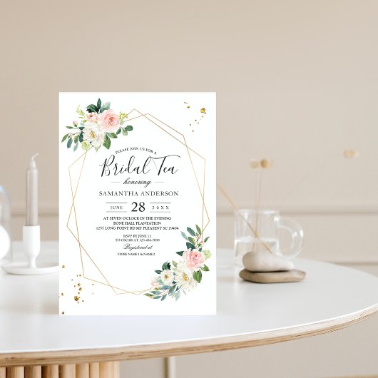 Elegante Rosa & Weiß Blume Goldfallen Einladung