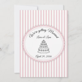 Elegante rosa-weiß gestreifte Hochzeitstorten-Kuns Einladung