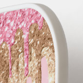 elegante Rosa-Weiß-Goldtropfen Glitzer Luxus Pickleball Schläger (Linke Seite)