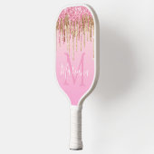elegante Rosa-Weiß-Goldtropfen Glitzer Luxus Pickleball Schläger (Links)