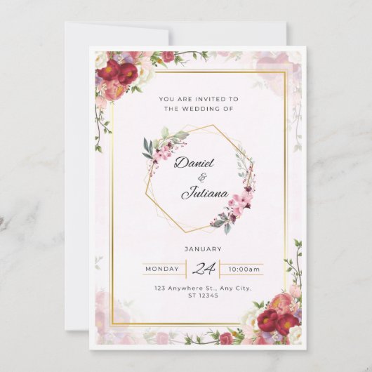 Elegante Rosa & Weiß Moderne Hochzeitsfeier Einladung (Vorderseite)