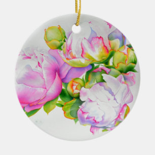 Elegante rosa weiße Aquarellblumen Keramikornament