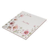 Elegante rosa weiße florale Keramikfliese (Seite)