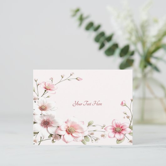 Elegante rosa weiße, florale Postkarte (Stehend Vorderseite)
