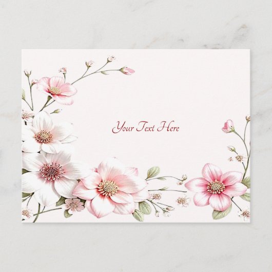 Elegante rosa weiße, florale Postkarte (Vorderseite)