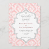 Elegante, rosa, weiße, graue Damast-Hochzeit Einladung (Vorne/Hinten)