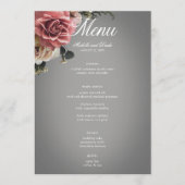 Elegante Rosa Weiße Rosen Blütengraue Hochzeit Menükarte (Vorderseite)