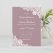 Elegante, rosa, weiße Spitzen Einladung zur Hochze (Stehend Vorderseite)