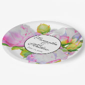 Elegante rosa, weiße Wasserfarbenperle mit Blumen Pappteller (Schrägansicht)