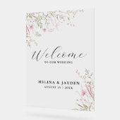 Elegante Rosa Wild Floral Simple Wedding Willkomme Acrylschild (Winkel)