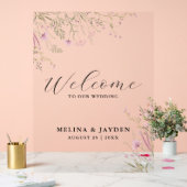 Elegante Rosa Wild Floral Simple Wedding Willkomme Acrylschild (Hochzeit)
