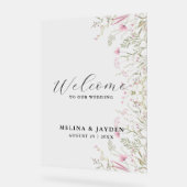 Elegante Rosa Wild Floral Simple Wedding Willkomme Acrylschild (Winkel)
