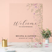 Elegante Rosa Wild Floral Simple Wedding Willkomme Acrylschild (Hochzeit)