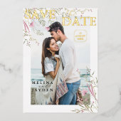 Elegante Rosa Wild Floral Wedding rettet das Datum Folieneinladung (Vorderseite)