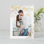 Elegante Rosa Wild Floral Wedding rettet das Datum Folieneinladung (Stehend vorne)