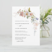 Elegante Rosa Wildblume Bloral Wedding Einladung (Stehend Vorderseite)