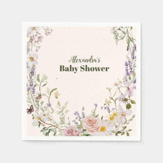 Elegante Rosa Wildblume Boho Baby Shower Serviette (Vorderseite)