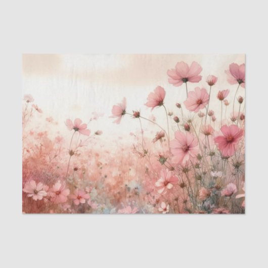 Elegante Rosa Wildblume Dekoupage Seidenpapier (Vorderseite)