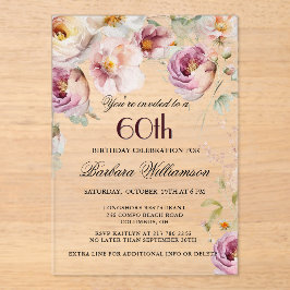 Elegante Rosa Wildblume Floral 60. Geburtstagspart Acryleinladungen