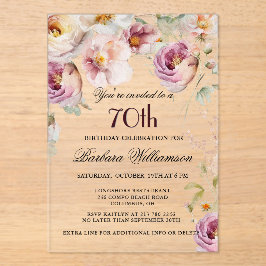 Elegante Rosa Wildblume Floral 70. Geburtstagspart Acryleinladungen