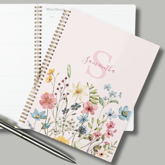 Elegante rosa Wildblume Personalisiert Planer