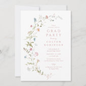 Elegante Rosa Wildblume Rustic Boho Abschluss Einladung (Vorderseite)