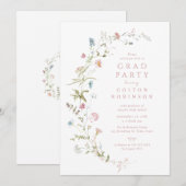 Elegante Rosa Wildblume Rustic Boho Abschluss Einladung (Vorne/Hinten)