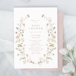 Elegante Rosa Wildblume Rustic Boho Baby Shower Einladung