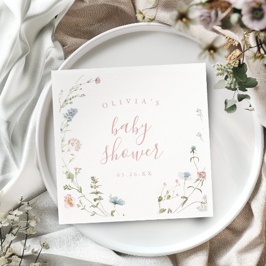 Elegante Rosa Wildblume Rustic Boho Baby Shower Serviette