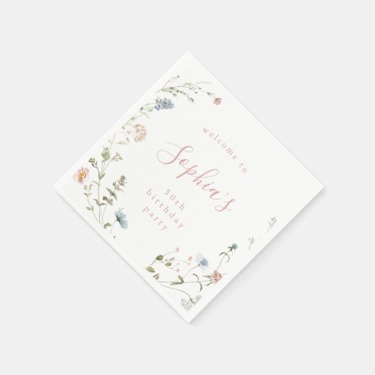 Elegante Rosa Wildblume Rustic Boho Birthday Serviette (Ecke)