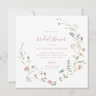 Elegante Rosa Wildblume Rustic Boho Brautparty Einladung
