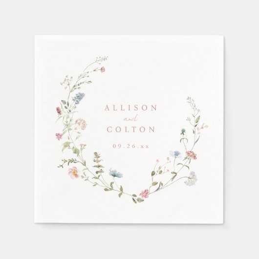 Elegante Rosa Wildblume Rustic Boho Wedding Serviette (Vorderseite)