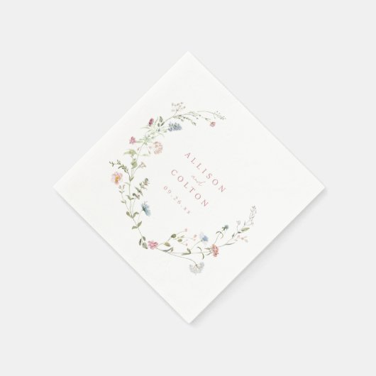 Elegante Rosa Wildblume Rustic Boho Wedding Serviette (Ecke)