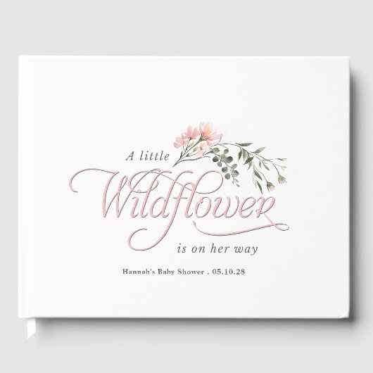 Elegante rosa Wildblume, schlichte Babydusche Gästebuch (Vorderseite)