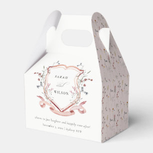 Elegante Rosa Wildblume Wasserfarben Wappen Hochze Geschenkschachtel