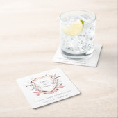 Elegante Rosa Wildblume Wasserfarben Wappen Hochze Rechteckiger Pappuntersetzer (Vor Ort)