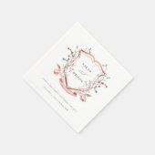 Elegante Rosa Wildblume Wasserfarben Wappen Hochze Serviette (Ecke)