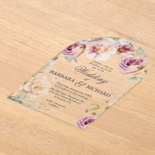 Elegante Rosa Wildblume Wasserfarbenhochzeit Acryleinladungen (Ablage )