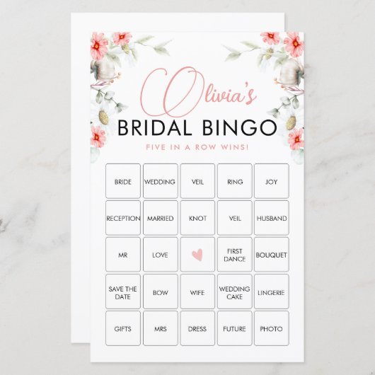 Elegante rosa Wildblumen Bingo Game Card (Vorne/Hinten)