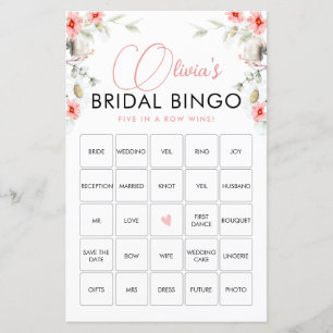 Elegante rosa Wildblumen Bingo Game Card