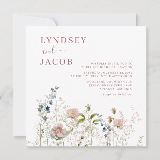 Elegante, rosa Wildblumen Einladung (Vorderseite)