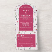 Elegante Rosa Wildblumen Hochzeit All In One Einladung (Innen Boden)