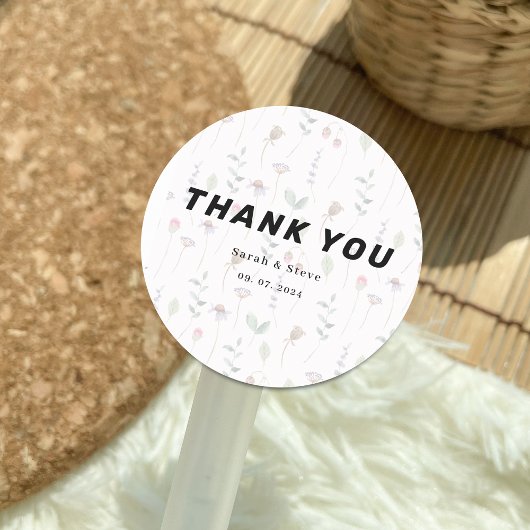 Elegante rosa Wildblumen Hochzeit danke Runder Aufkleber