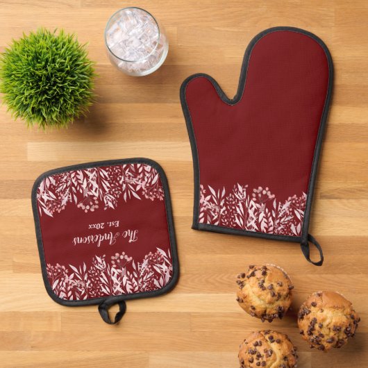 Elegante, rosa Wildblumen Ofenhandschuh & Topflappen-Set (Oben Unten)