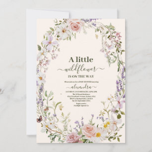 Elegante rosa Wildflower Boho-Baby-Party Einladung